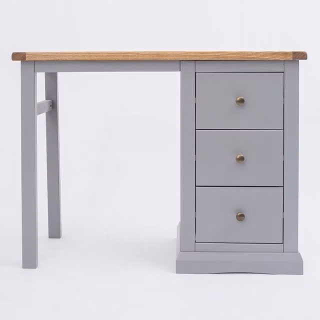 Cabinet Bits Rocca 3 Drawer Dressing Table in Grey Ash Wood with Brass Knobs