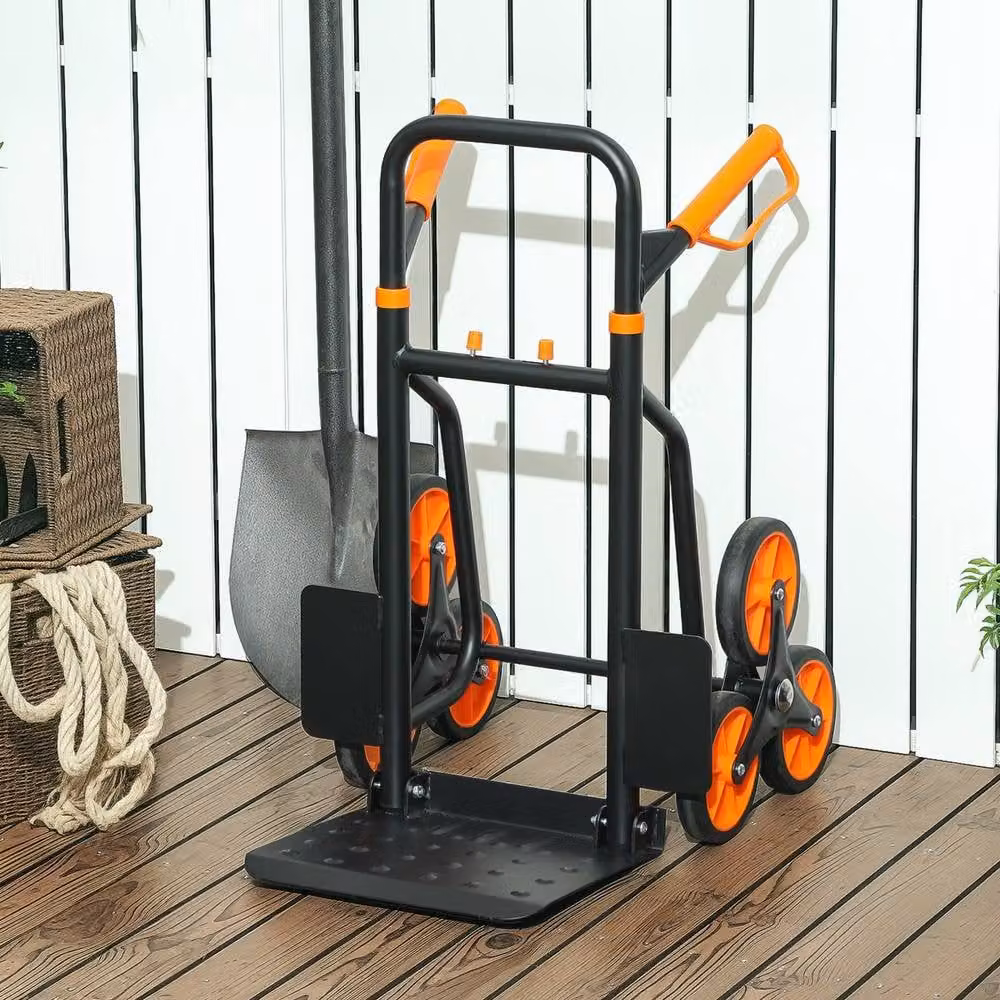 STILVORA Folding Steel Sack Barrow Trolley with Six Wheels, Orange – 9