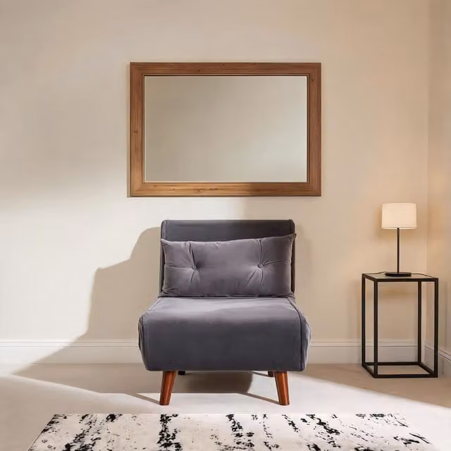 Home Source Grey Velvet Double Sofa Bed Folding Chair with Wooden Legs – 1