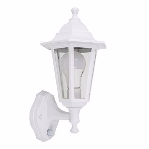 MiniSun Victorian Style Matt White Security Wall Light with Integrated PIR Motion Sensor and 6W Cool White LED Bulb – 1