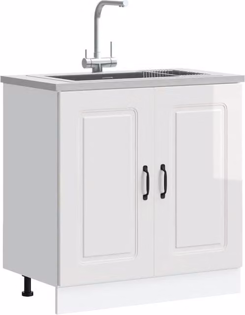 Berkfield Home Kalmar High Gloss White Sink Base Cabinet W/D/H: 80 x 46 x 81.5 cm