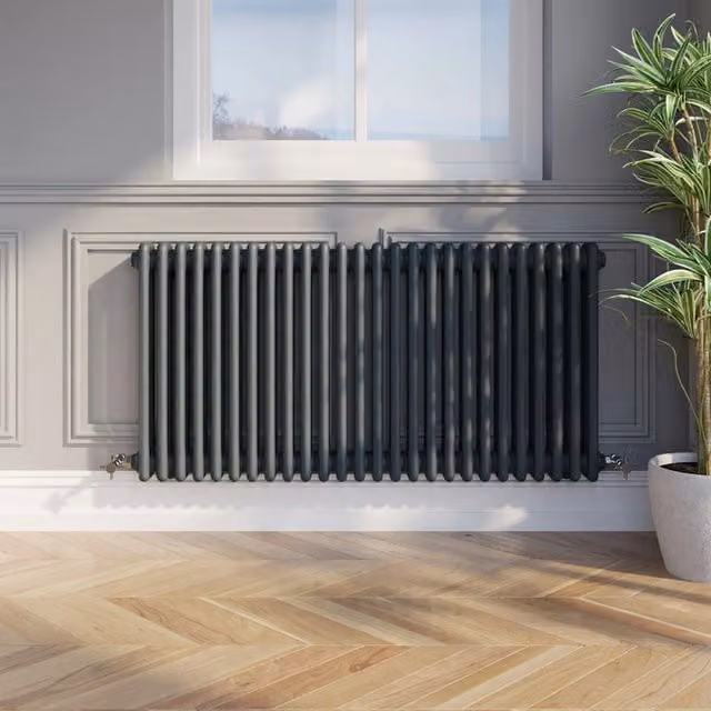 Temprazo Anthracite Steel Double Bar Column Radiator, H: 119 cm, W: 30 cm, D: 10 cm
