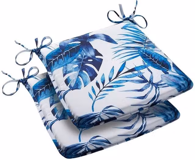 Livinluxury Set of 2 Water Repellent Tropical Garden Seat Pads in Blue and Multicolour, W/D/H: 38 x 38 x 38 cm