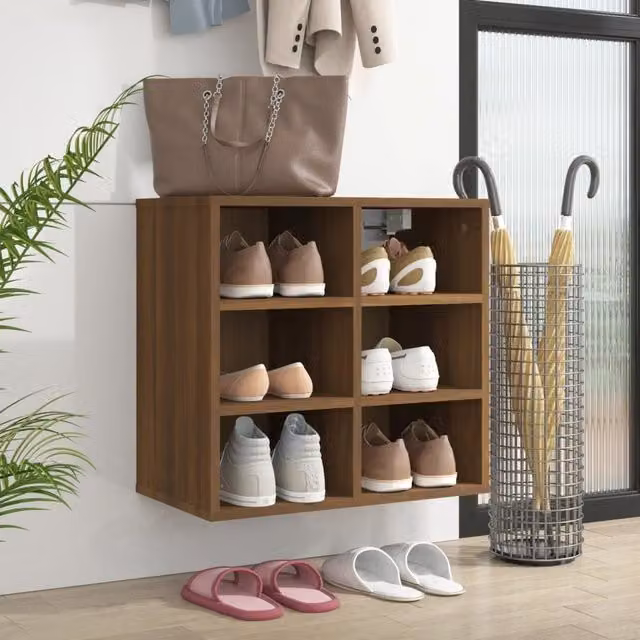 Berkfield Home Wall Mounted Shoe Cabinet in Brown Oak, W/D/H: 52.5 x 30 x 50 cm
