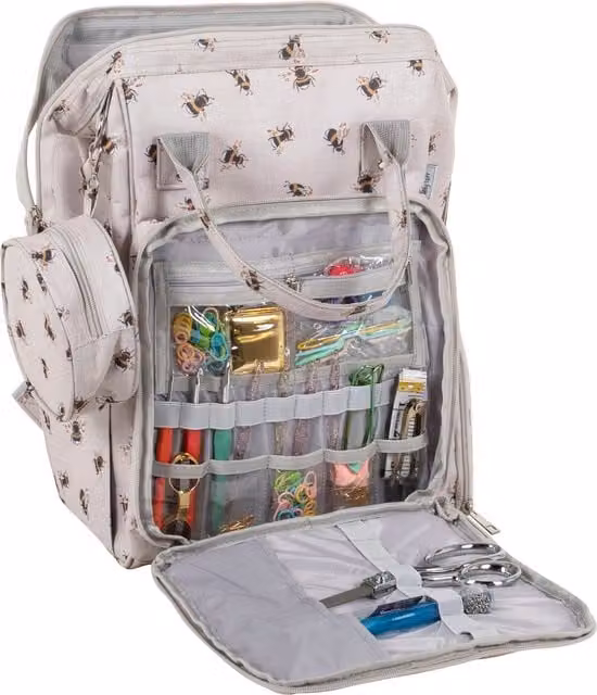 HobbyGift Craft and Sewing Storage Backpack in Morris Green or Bee Design, Natural and Multicolour