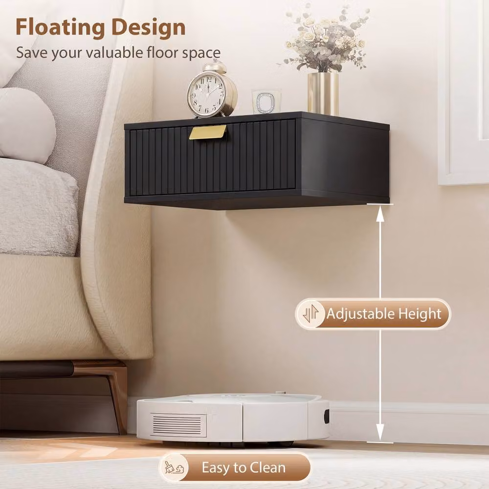 HOMCOM Set of 2 Modern Floating Nightstands in Black, W/D/H: 40 x 30 x 15 cm – 3