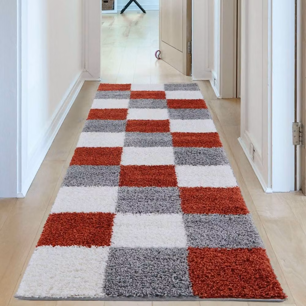 THE RUGS Soft Check High Pile Shaggy Rug for Living Room or Bedroom, Terracotta, W: 240 cm, D: 340 cm – 9