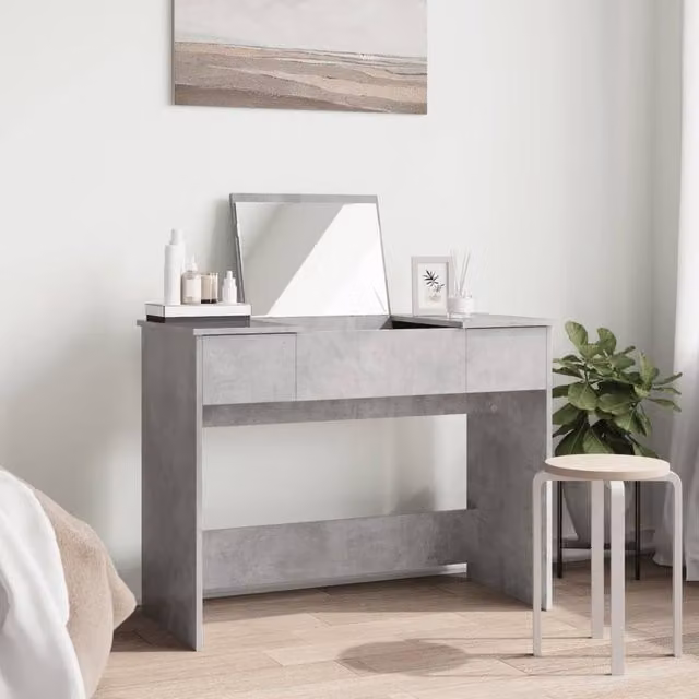 Berkfield Home Modern Dressing Table with Mirror in Concrete Grey, W/D/H: 100 x 45 x 76 cm