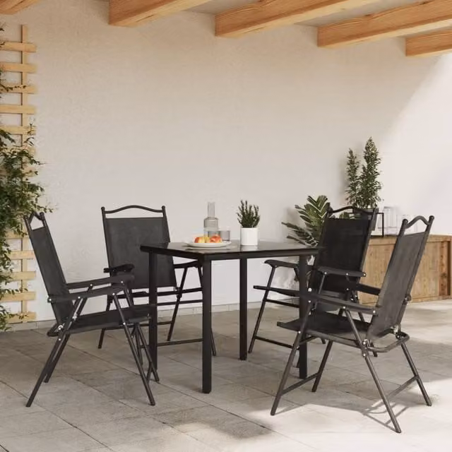 Berkfield Home Beautiful Set of 4 Folding Garden Chairs in Melange Grey Steel and Textilene – 1