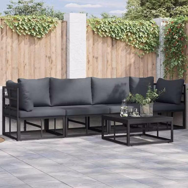 Berkfield Home 5 Piece Modern Garden Sofa Set in Black with Powder Coated Aluminium Frame and Cushions, W/D/H: 70 x 70 x 32 cm