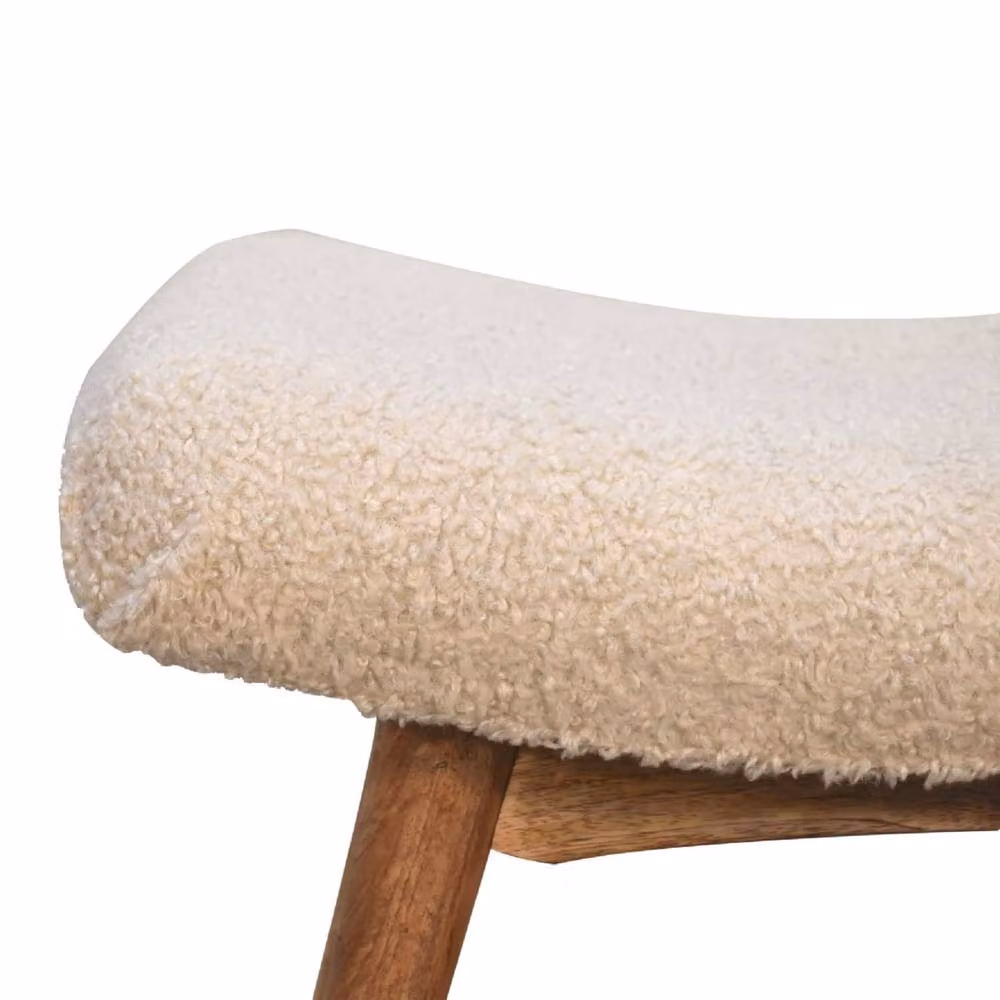 Wyld Haus Olbia Curved Bouclé Bench in Beige with Mango Wood Legs – 3