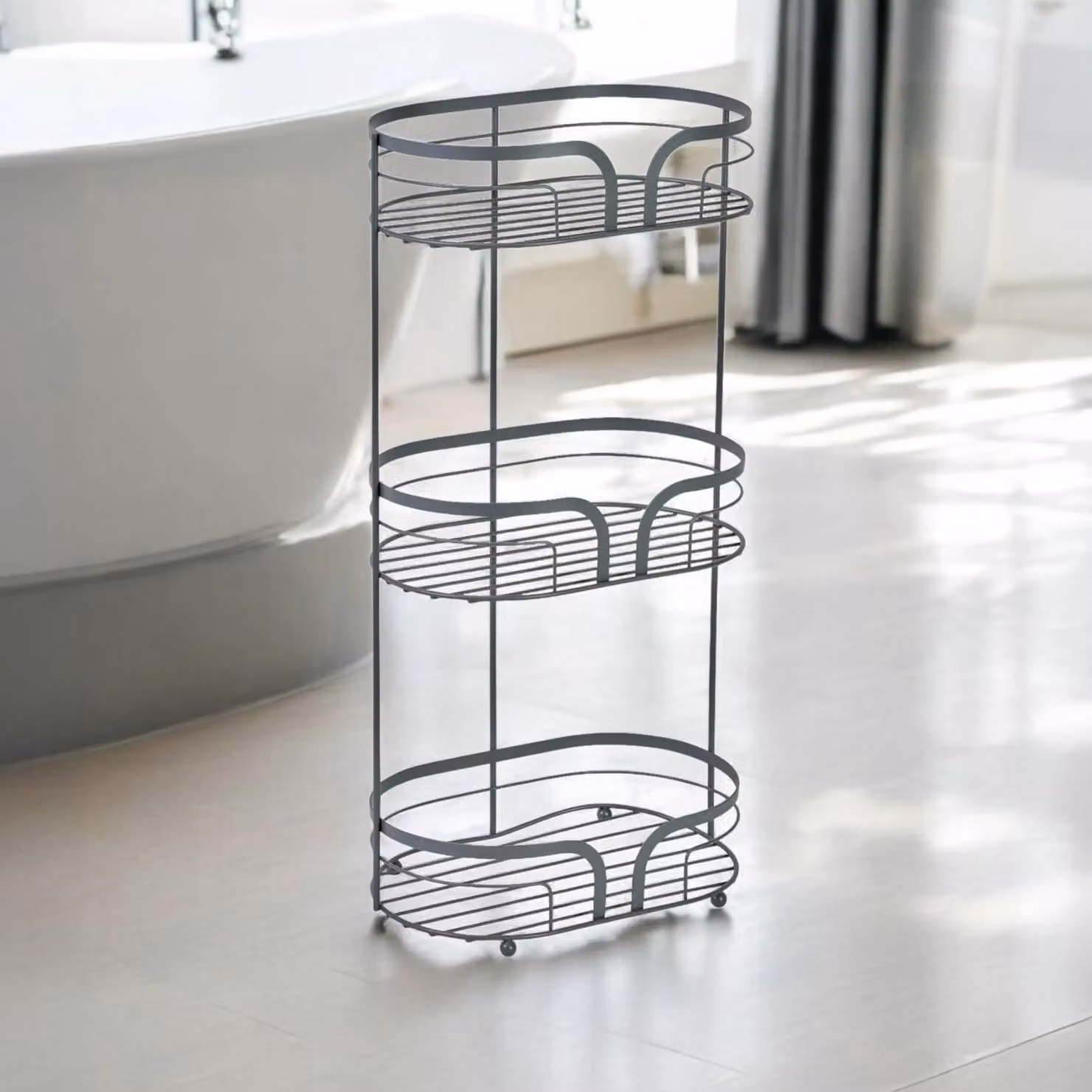 Showerdrape Dante Grey Bathroom Accessory Set with Floor Caddy and Toilet Brush and Holder – 2