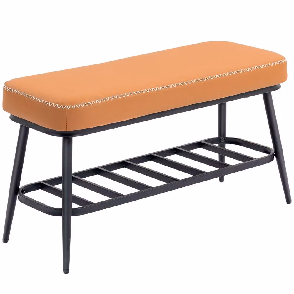 Wyld Haus Elbani Orange Faux Leather Shoe Storage Bench with Cushioned Seat, H 78.0 cm x W 45.0 cm x D 1.0 cm – 3