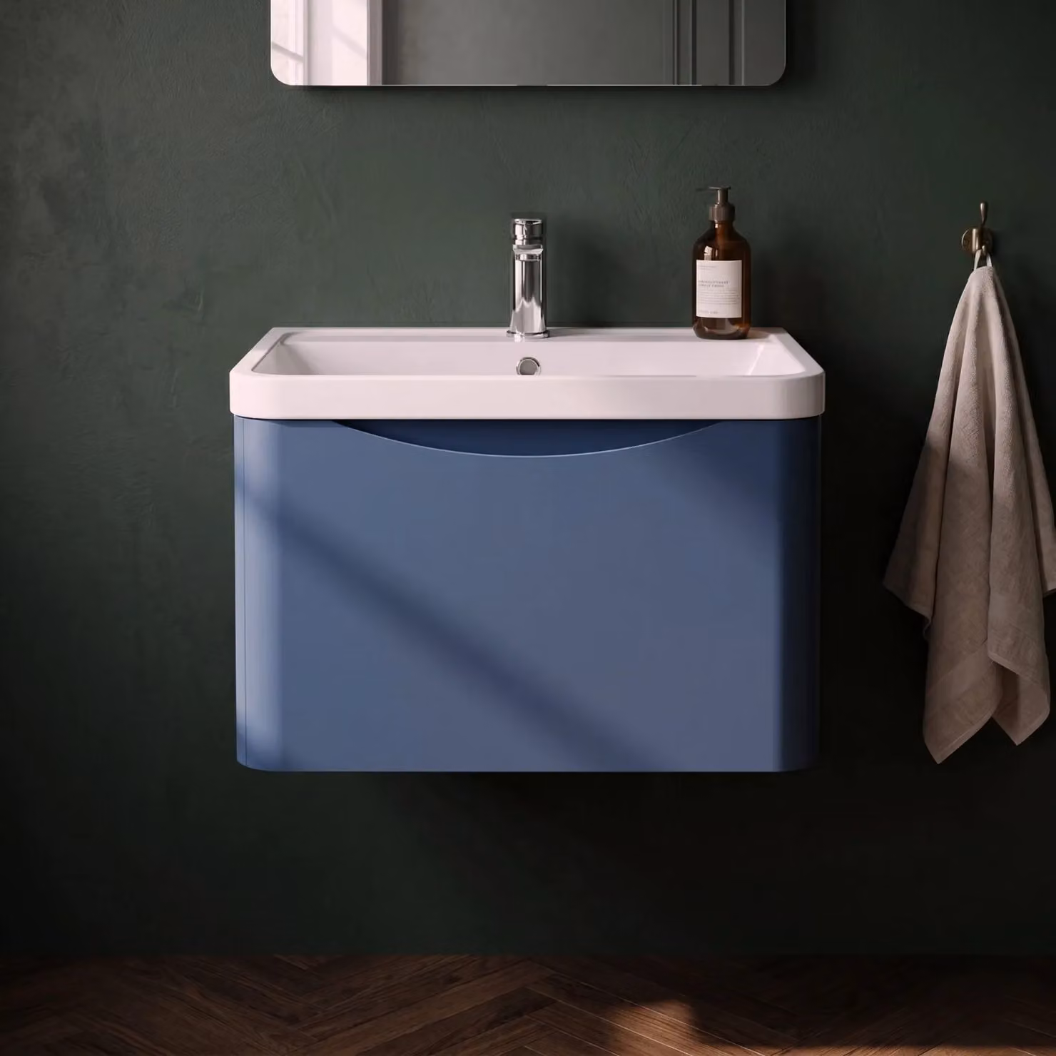 Balterley Wall Hung 1 Drawer Bathroom Vanity Unit and Basin, Satin Blue – 4
