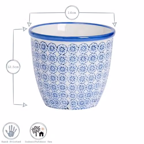 Nicola Spring Floral Porcelain Ceramic Plant Pots, Multicolour, 3 Pack, Diameter: 14 cm – 3