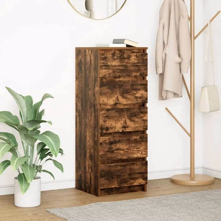 Berkfield Home Smoked Oak Sideboard with Drawers in Brown, W/D/H: 37.5 x 35 x 99 cm