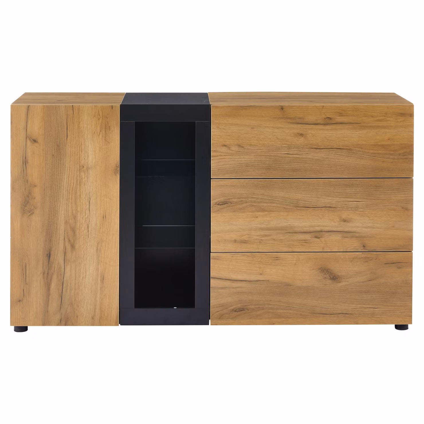 Aosom UK Modern Versatile Storage Cabinet with 3 Drawers, Smart LED Lighting and Adjustable Glass Shelves, Black and Brown, W: 140 cm, D: 40 cm, H: 80 cm – 2