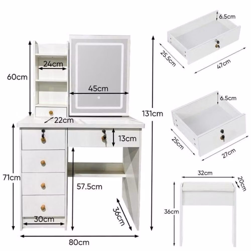 SPETLEK White Hollywood LED Dressing Table – 2