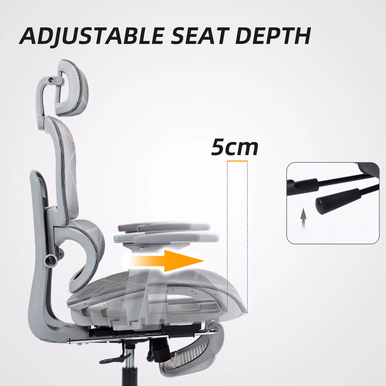 HOMCOM Ergonomic Swivel Office Chair with 3D Armrests and Headrest in Grey Fabric – 3