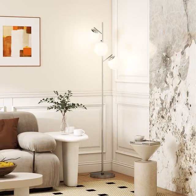 HOMCOM Modern 3-Light Tree Floor Lamp with Silver Metal Base and Transparent Glass Spheres
