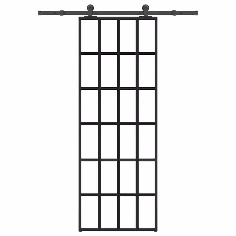 Berkfield Home Sliding Door with Hardware Set, Black Aluminium and Transparent ESG Glass, W: 76 cm, H: 205 cm