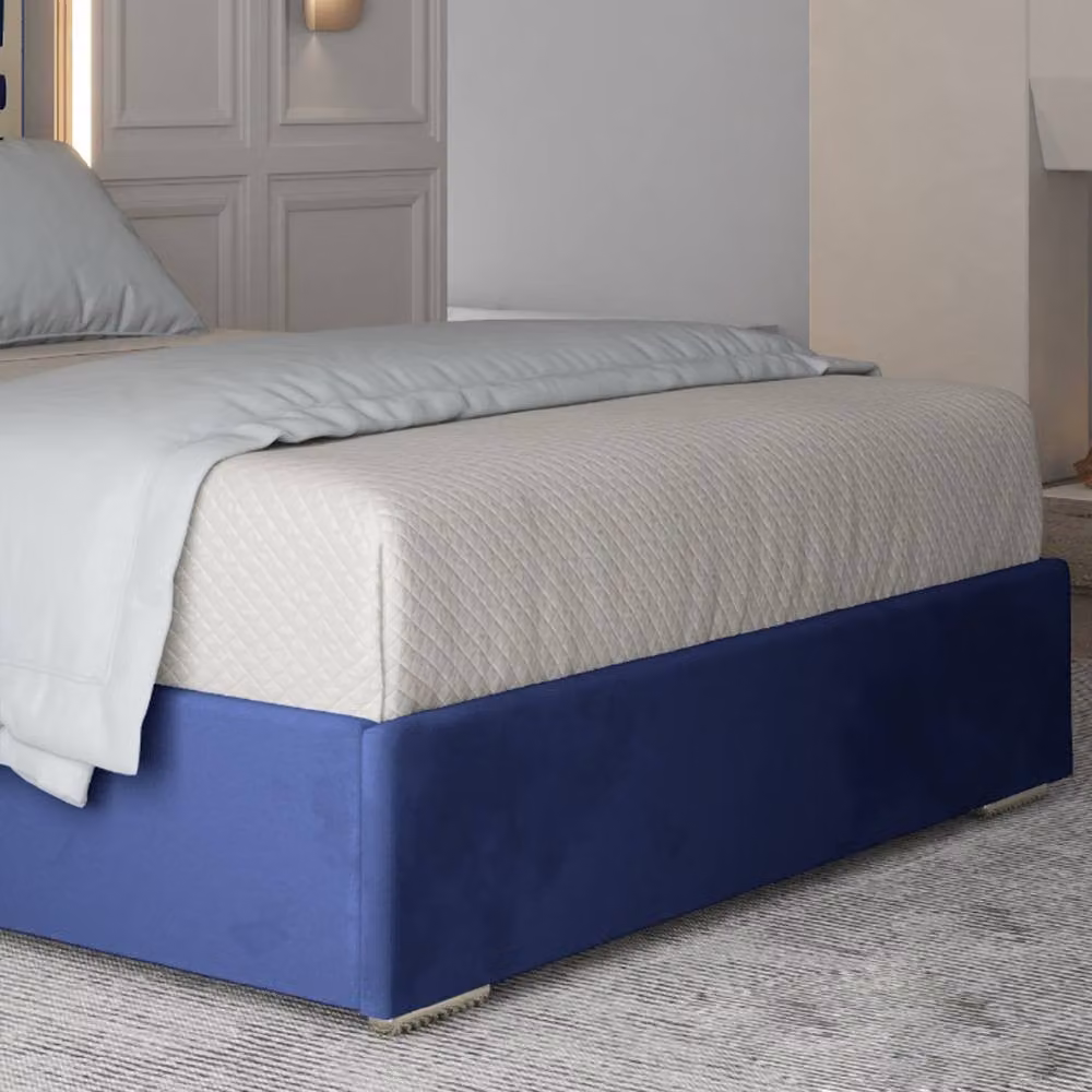 Casani Elveden Upholstered Velvet Designer Bed Frame in Blue with Metal Details, W/D/H: 200 x 127 x 189 cm – 4