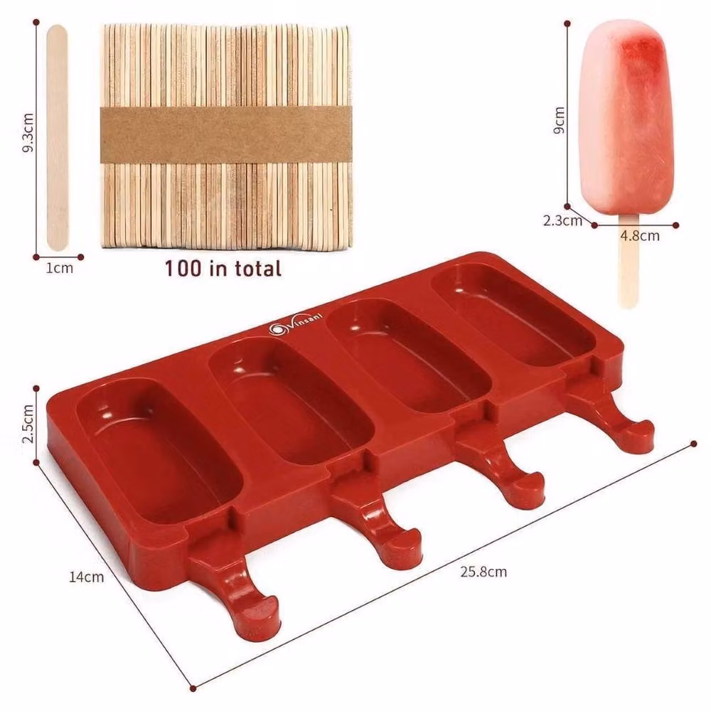 PAWNORA Red Silicone Ice Lolly Mould with 2 x 4 Cavities – 2