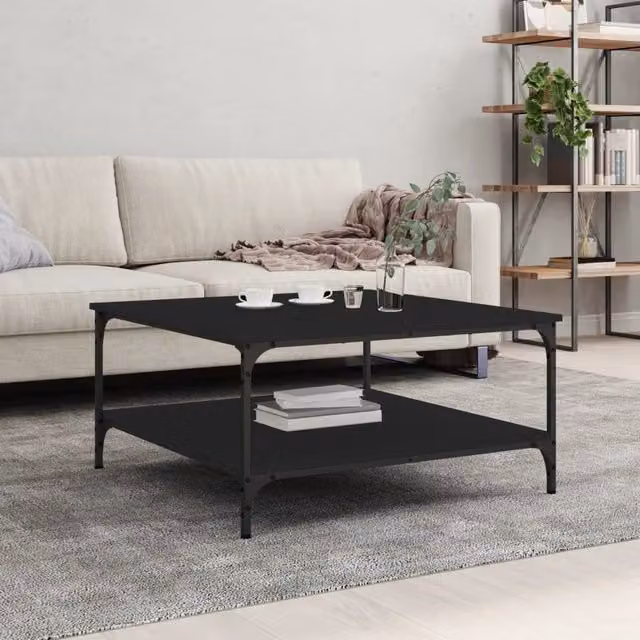 Berkfield Home Black Square Coffee Table in Engineered Wood, W/D/H: 80 x 80 x 40 cm – 1