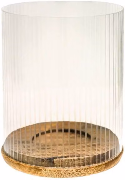 Lemon Pavilion Furniture and Decor Amelia Ribbed Pillar Candle Holder, Brown and Transparent, W: 16 cm, D: 16 cm, H: 19.5 cm – 1