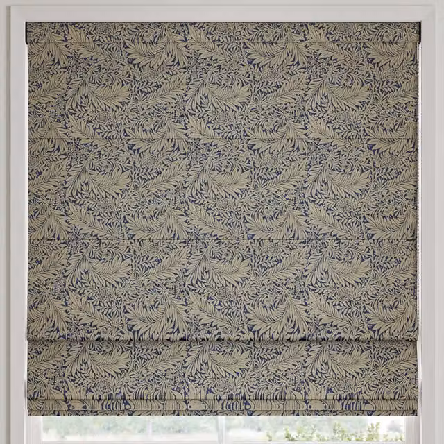 William Morris At Home Larkspur Woven Made to Measure Blackout Roman Blind in Blue Floral Pattern