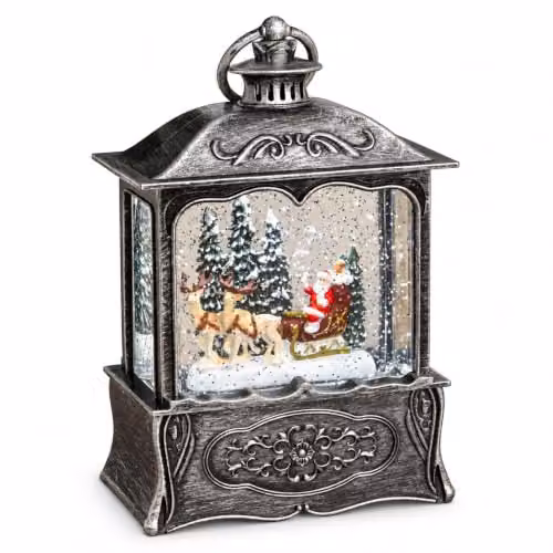 Samuel Alexander Silver Santa Sleigh Christmas Water Spinner Lantern with White LEDs, Height: 22 cm – 4