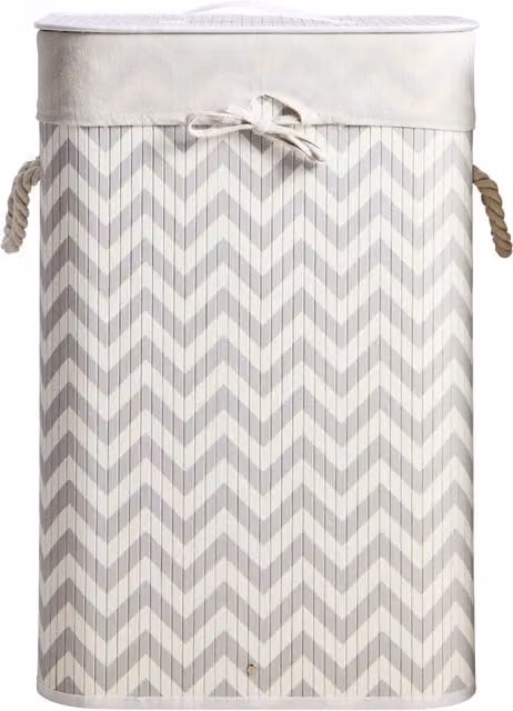 Orsina Kankyo Laundry Hamper in White and Grey with Bamboo, Wire and Fabric