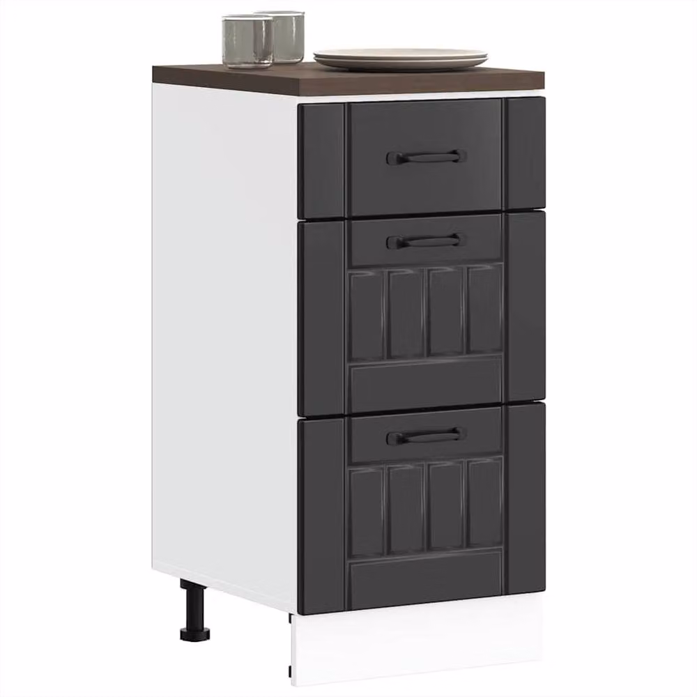 Berkfield Home Lucca Kitchen Base Cabinet in Black Matt MDF, H 81.5 x W 40.0 x D 46.0 cm – 2