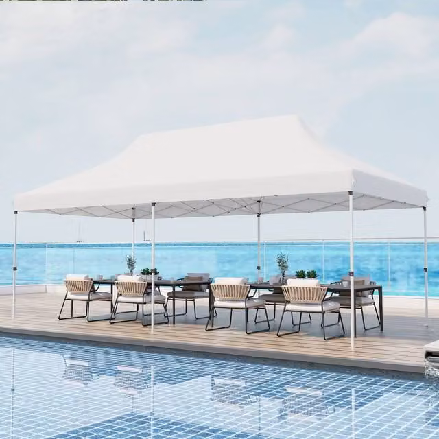 Costway Pop-up Canopy Tent Folding Instant Sun Shelter in White, W/D/H: 600 x 300 x 296 cm