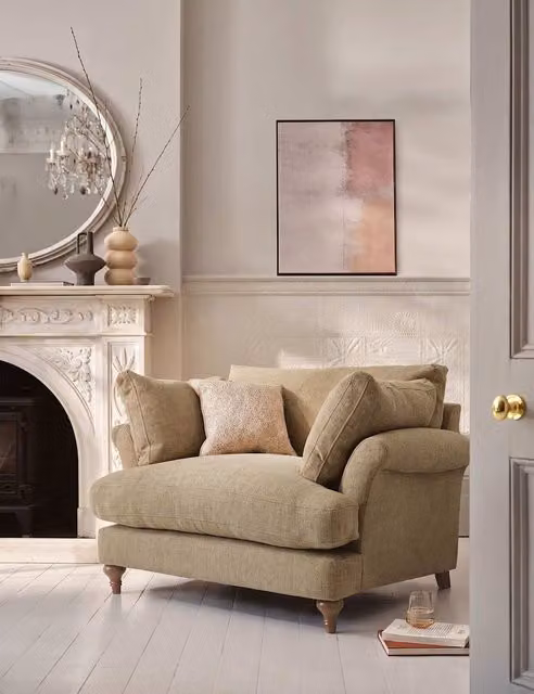 Barker and Stonehouse Isla Snuggle Chair in Khaki Fabric with Feather Filling