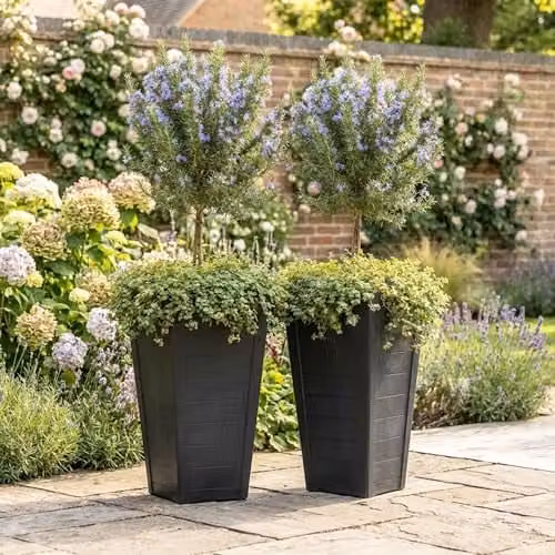 Nicoman Savana Plank Tall Square Rubber Planter, Black, Pack of 2, W/D/H: 37 x 37 x 57 cm – 7