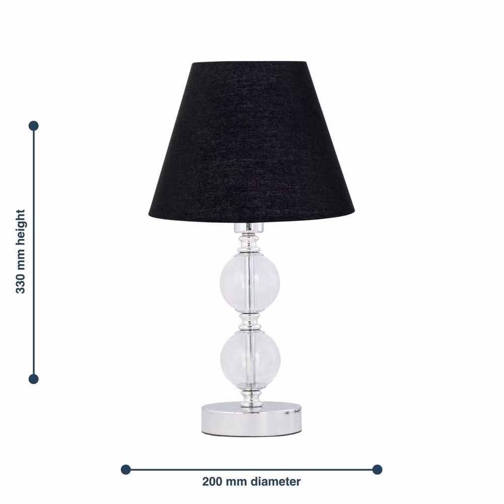 First Choice Lighting Chrome Two Ball Table Lamp with Black Fabric Shade – 3