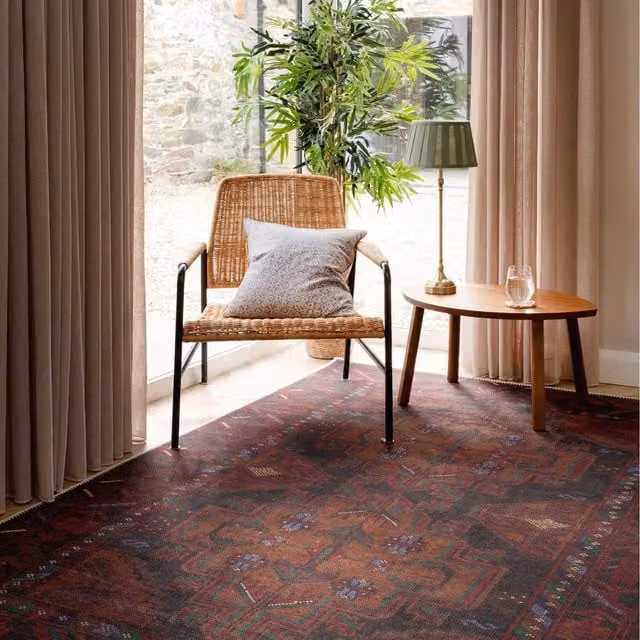 The Rug House Distressed Tribal Geometric Rustic Persian Washable Non Slip Area Rug, Red and Multicolour, W: 110 cm, D: 60 cm