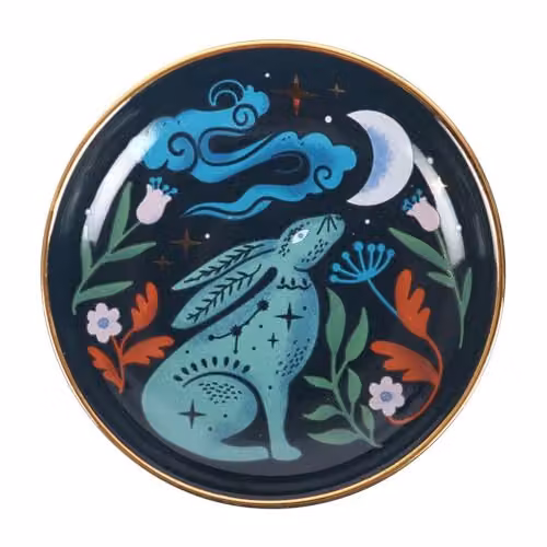 Something Different Midnight Hare Ceramic Trinket Dish in Petrol and Gold