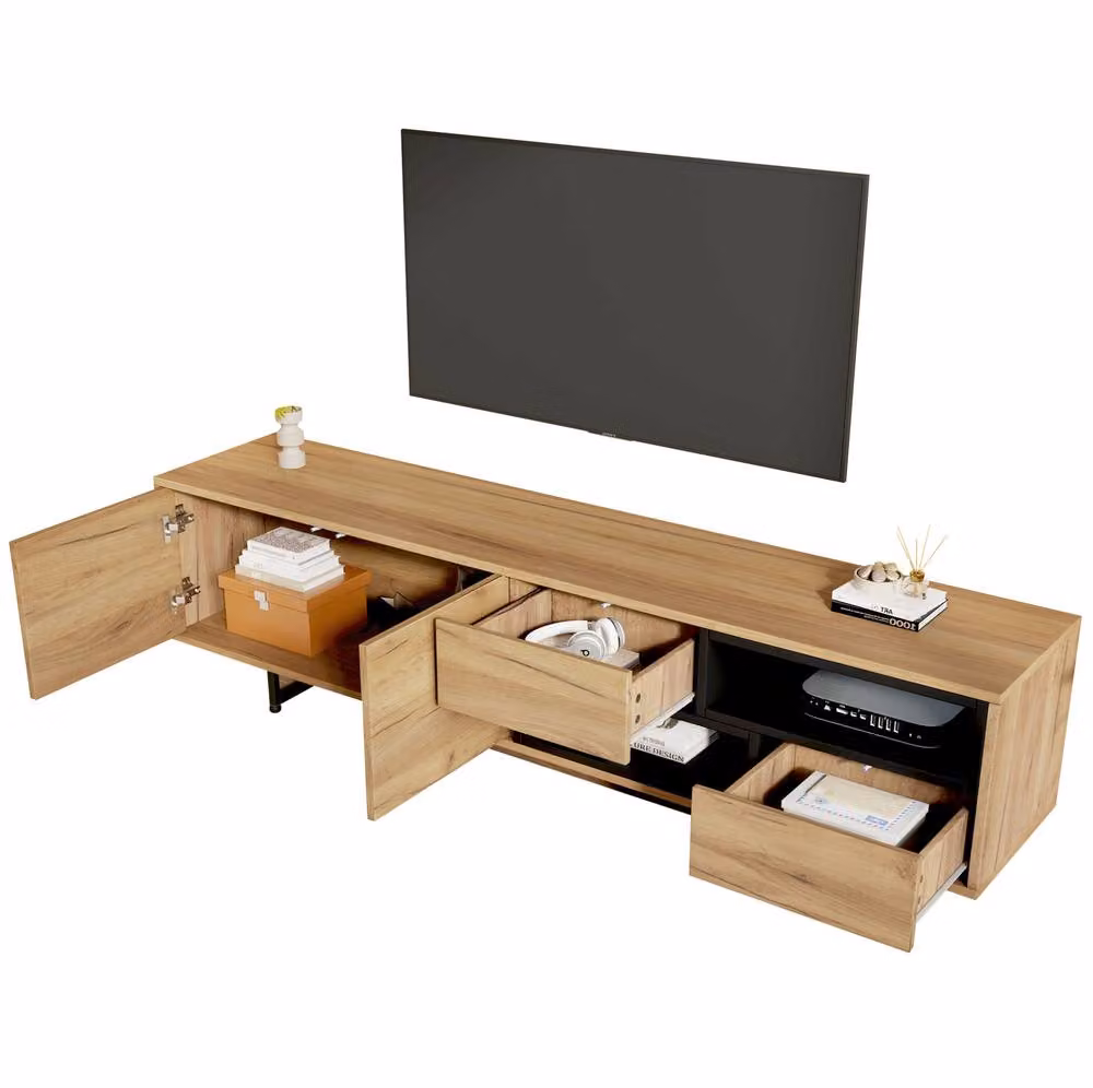 STILVORA Modern Wood TV Cabinet with 2 Doors and 2 Drawers in Brown, W/D/H: 173 x 38 x 48 cm – 5