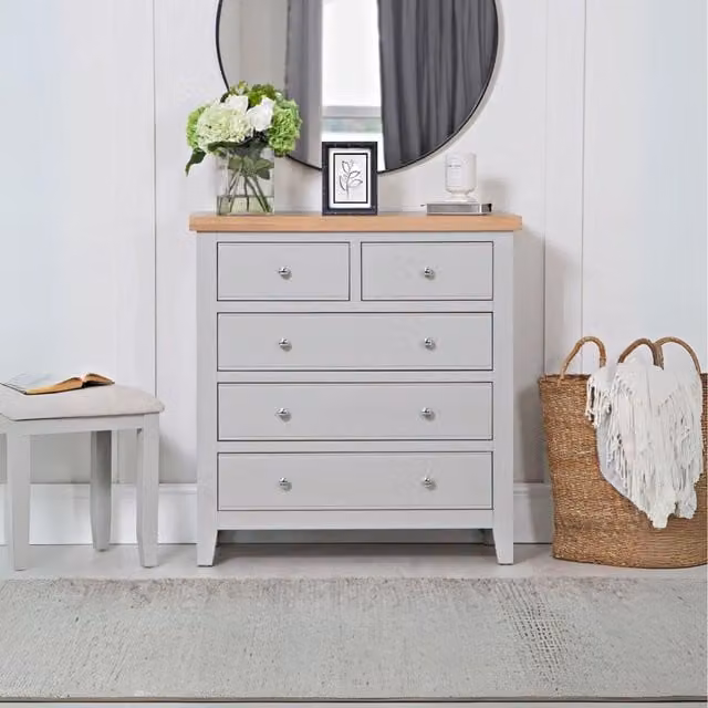 Home Source Easton 5 Drawer Chest Grey Bedroom Storage Unit