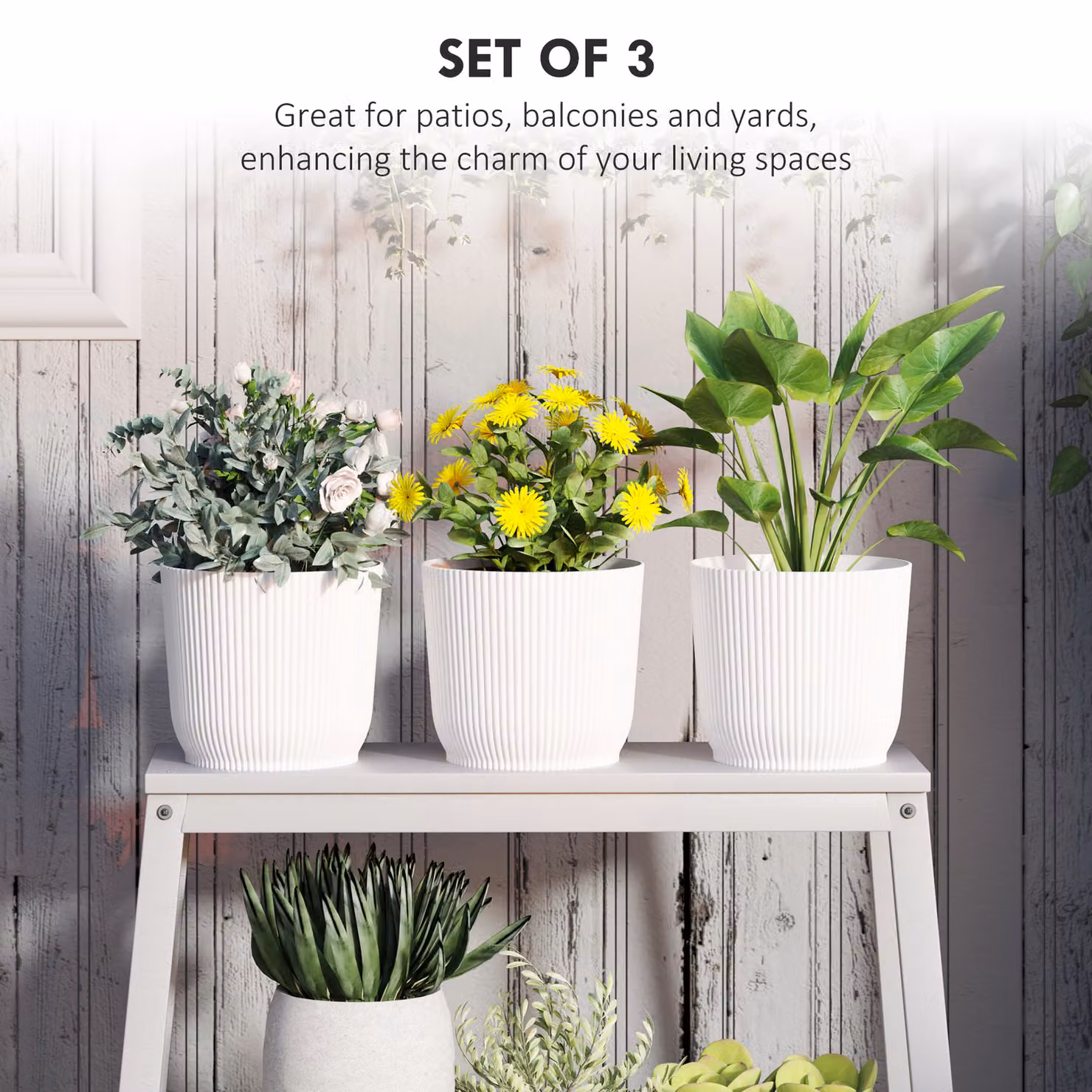 Outsunny Set of Three White Plastic Indoor Plant Pots, Diameter: 22 cm – 2