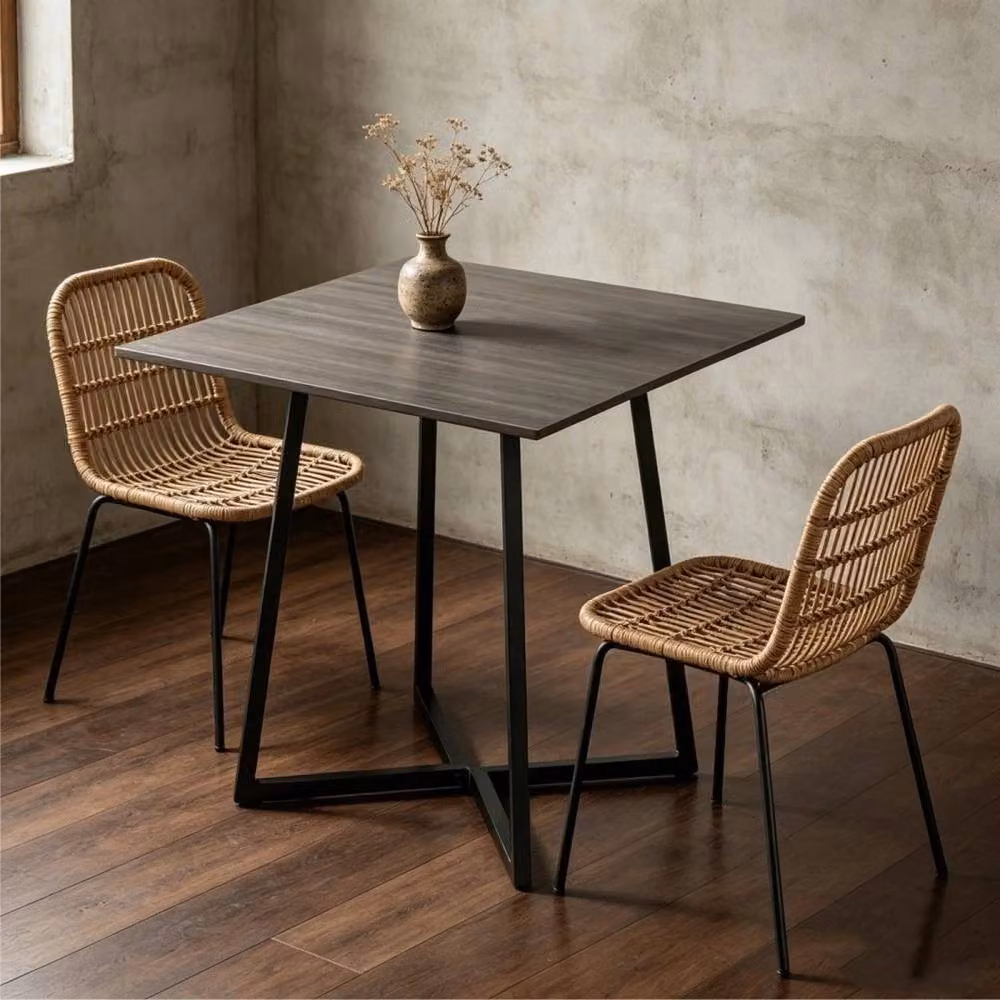 FORGEVIO Industrial Square Dining Table with Wood Top and Metal X-Frame Base in Grey, Brown or Black – 2