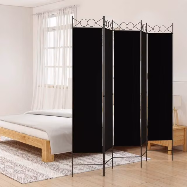 Berkfield Home 5-Panel Fabric Room Divider in Black, H 200 cm x W 200 cm