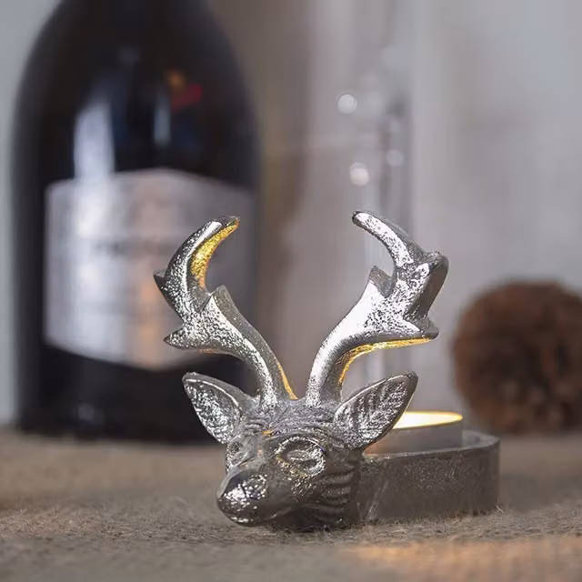 Marco Paul Reindeer Tealight Candle Holder in Silver