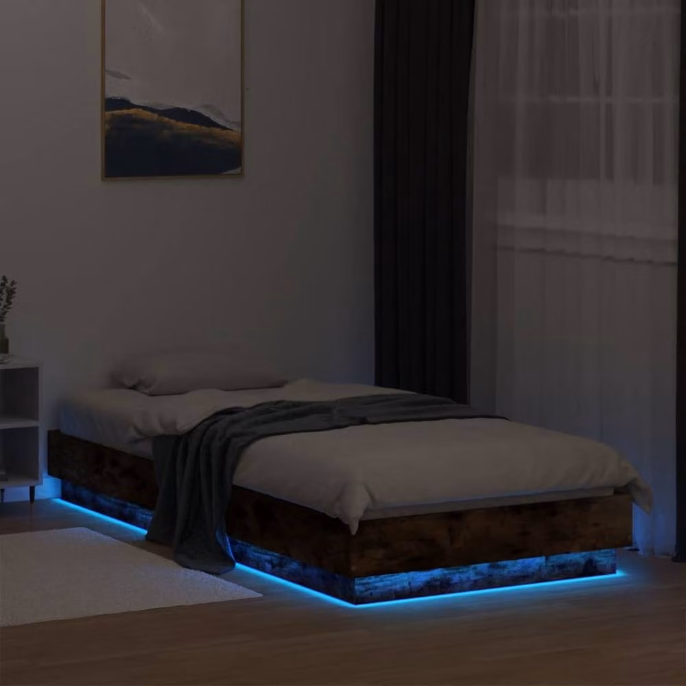 Berkfield Home Durable Bed Frame with LED Under-Bed Lighting in Smoked Oak Brown, 100 x 200 cm – 4