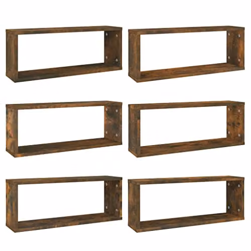vidaXL 6-Piece Wall Mounted Cube Shelves in Smoked Oak, W: 60 cm, D: 15 cm, H: 23 cm
