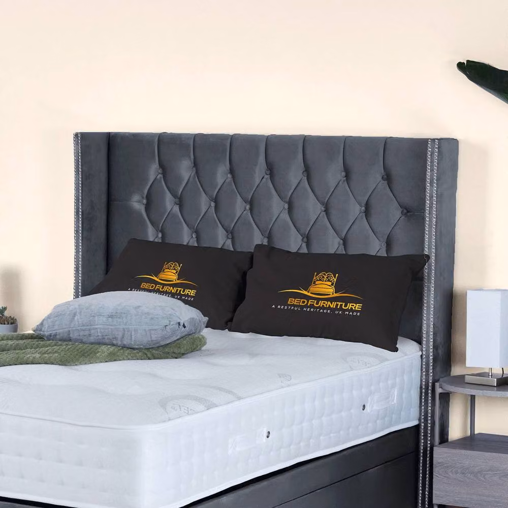UK Bed Furniture Francesca End Lift Divan Ottoman Bed with 54 Inch Diamond Headboard in Charcoal Grey, W/D/H: 90 x 190 x 137.16 cm – 2