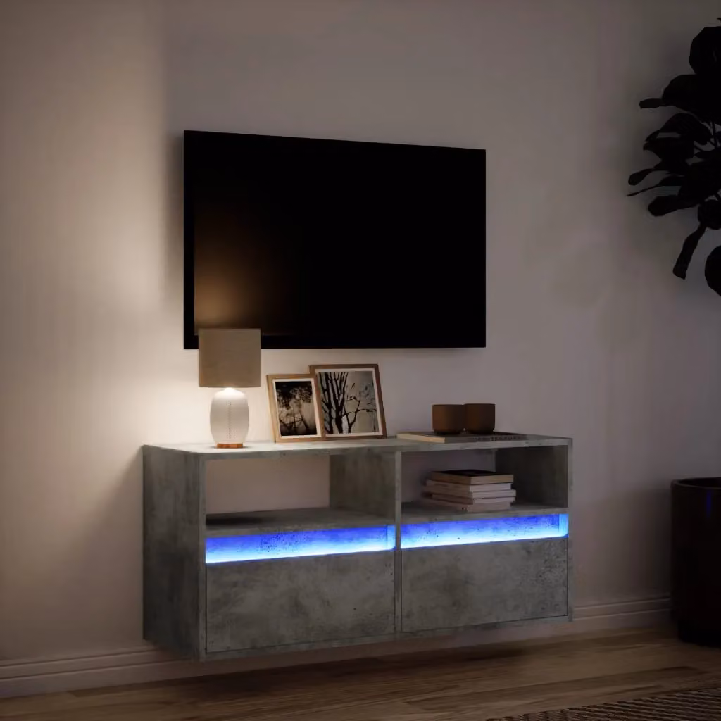 Berkfield Home Modern TV Wall Cabinet with LED Lights in Concrete Grey, W/D/H: 100 x 31 x 45 cm – 3