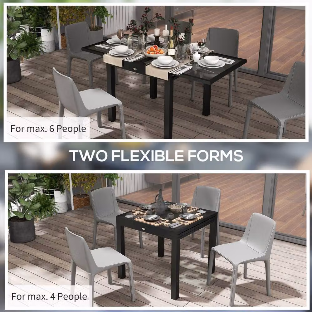 STILVORA Extendable Outdoor Dining Table with Aluminium Frame and Glass Top, Grey, W/D/H: 160 x 80 x 75 cm – 3